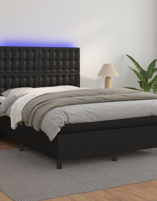 Încărcați imaginea în vizualizatorul Galerie, Pat box spring cu saltea, negru, 140x190 cm, piele ecologică
