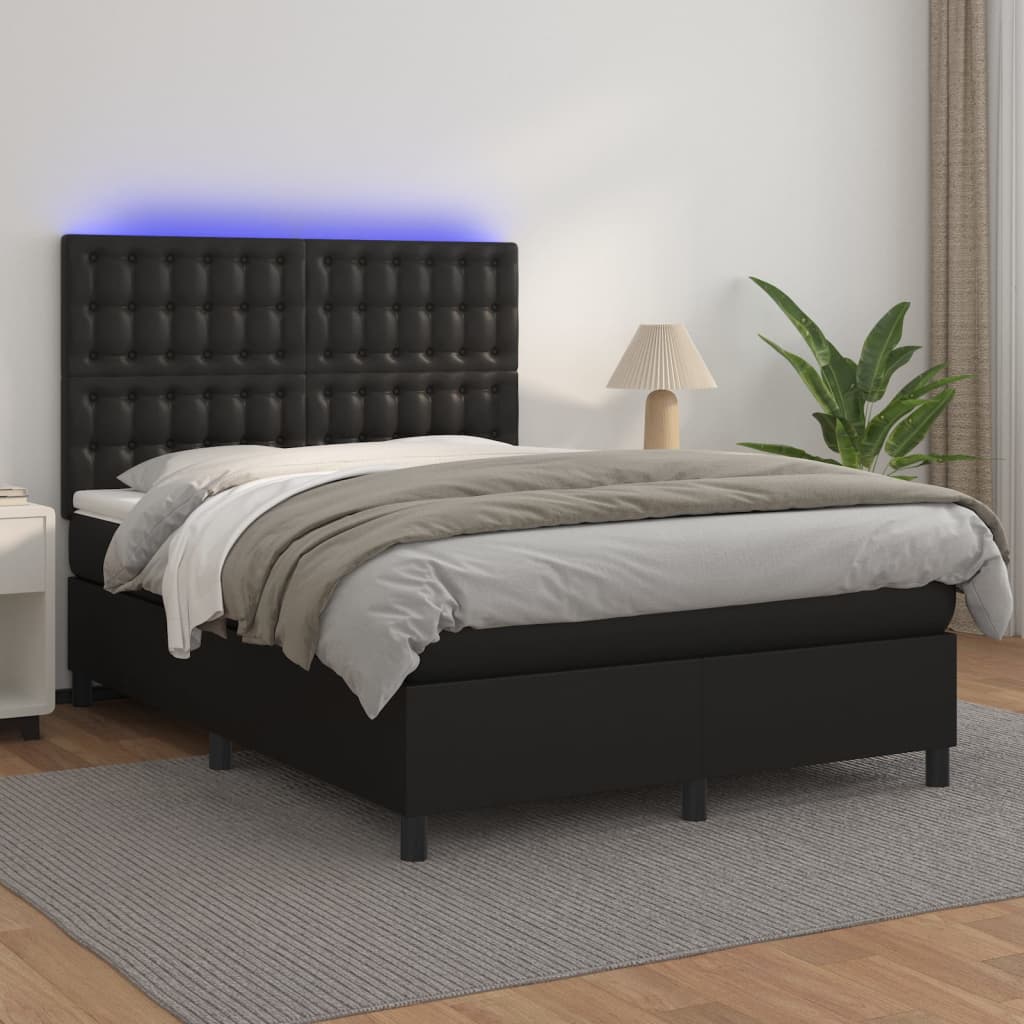 Pat box spring cu saltea, negru, 140x190 cm, piele ecologică