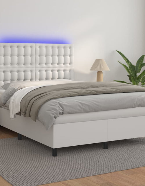 Încărcați imaginea în vizualizatorul Galerie, Pat box spring cu saltea, alb, 140x190 cm, piele ecologică
