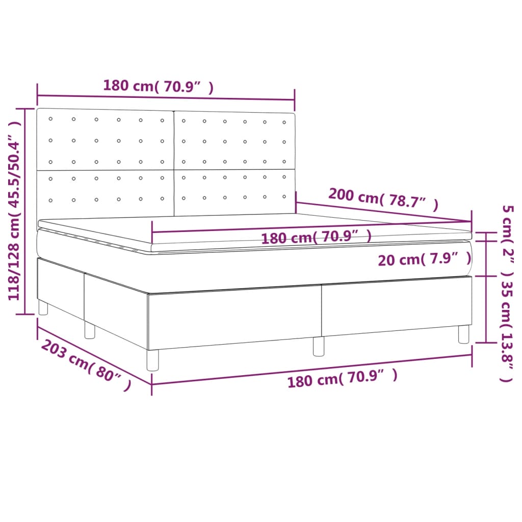 Pat cu arcuri, saltea și LED, negru, 180x200cm, piele ecologică