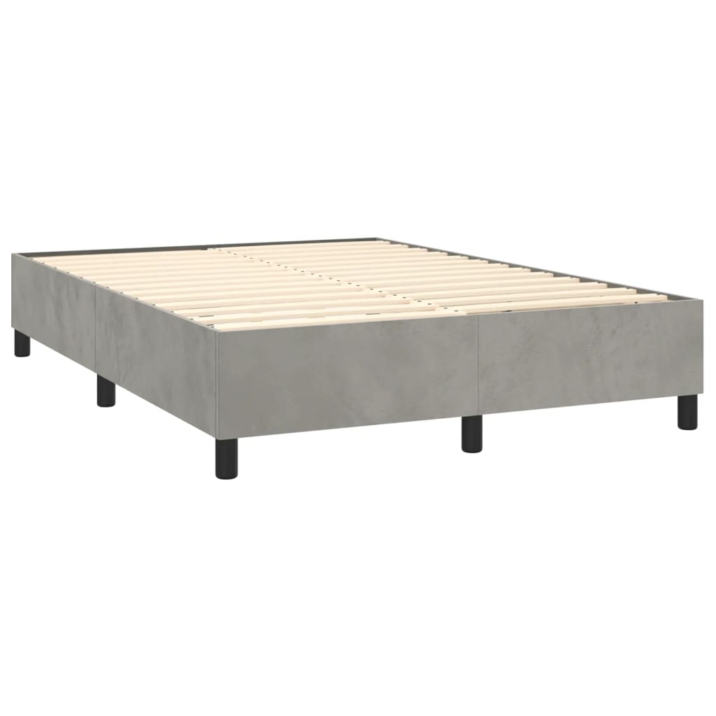 Pat continental cu saltea și LED gri deschis 140x190 cm catifea