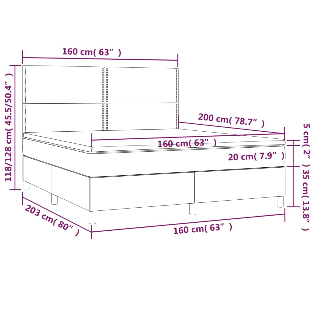 Pat continental cu saltea & LED, roz, 120x200 cm, catifea