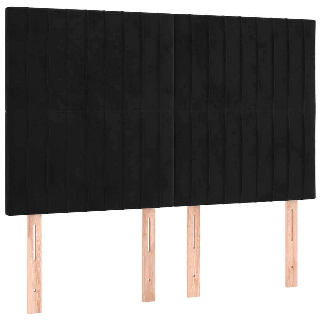 Pat cu arcuri, saltea și LED, negru, 140x190 cm, catifea