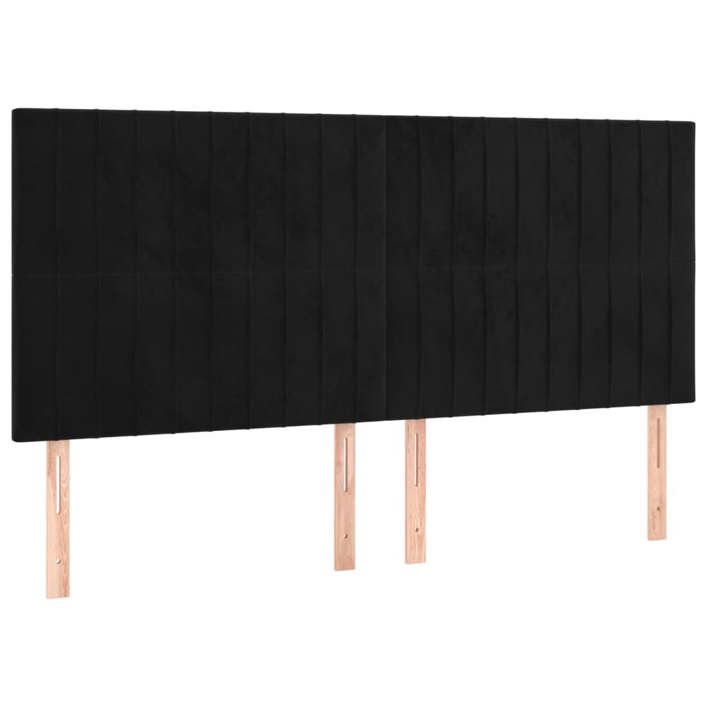 Pat cu arcuri, saltea și LED, negru, 180x200 cm, catifea