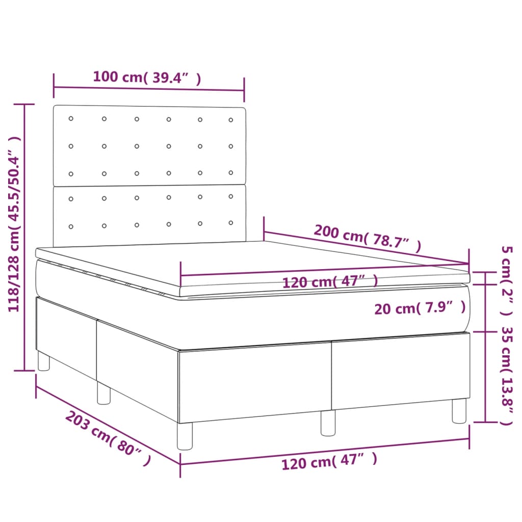 Pat continental cu saltea & LED, roz, 120x200 cm, catifea