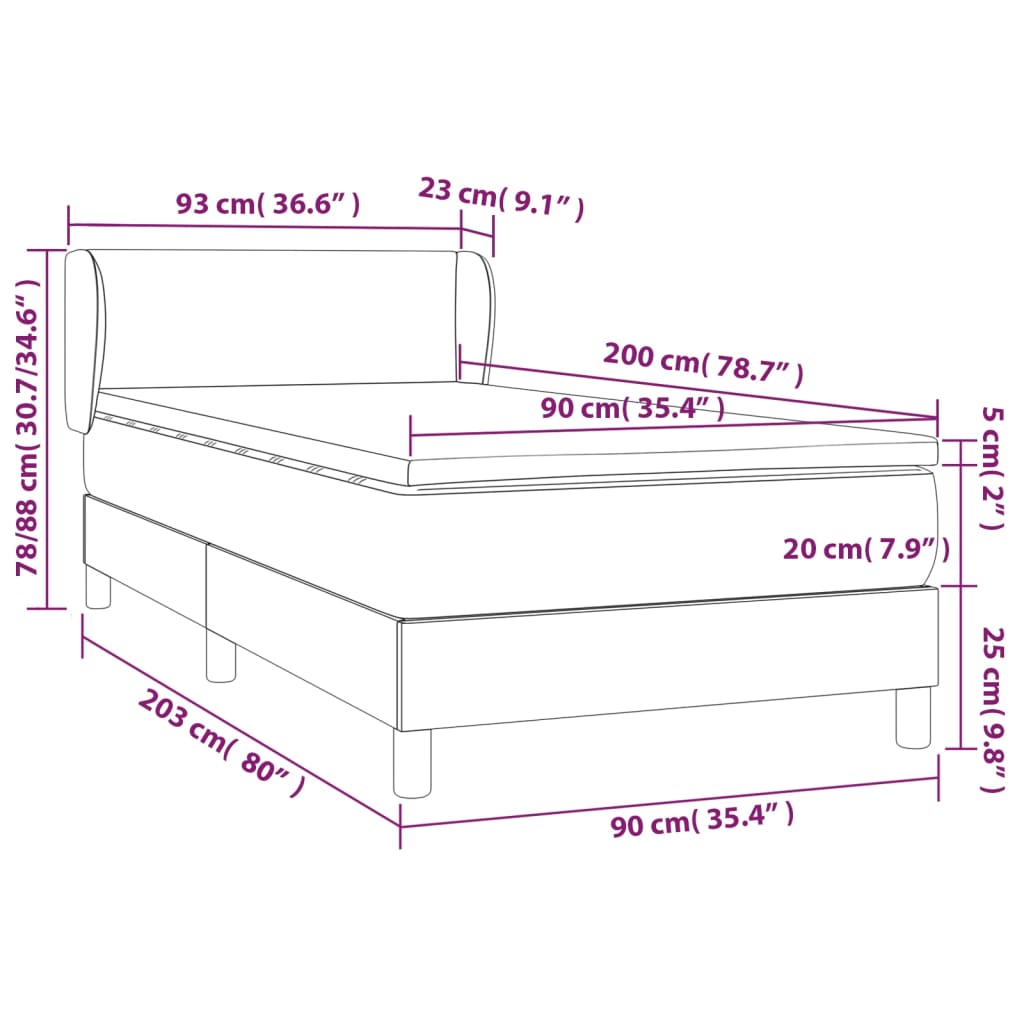 Pat box spring cu saltea, albastru, 90x200 cm, textil