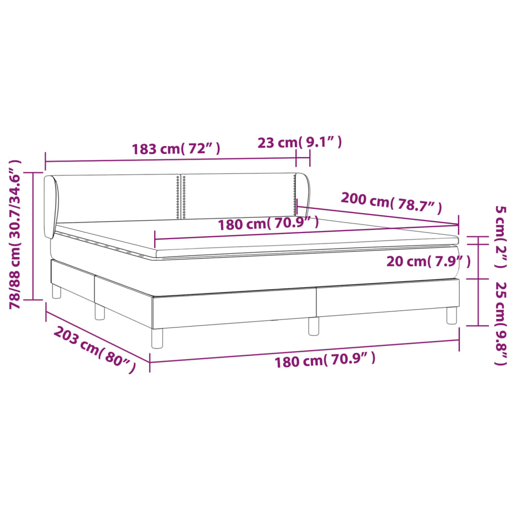 Pat box spring cu saltea gri închis 180x200 cm, material textil