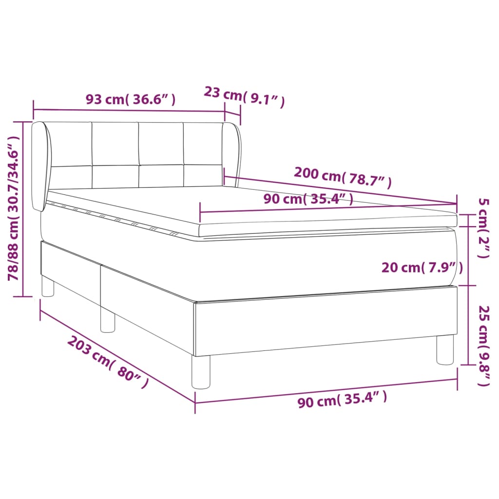 Pat box spring cu saltea, gri închis, 90x200 cm, textil