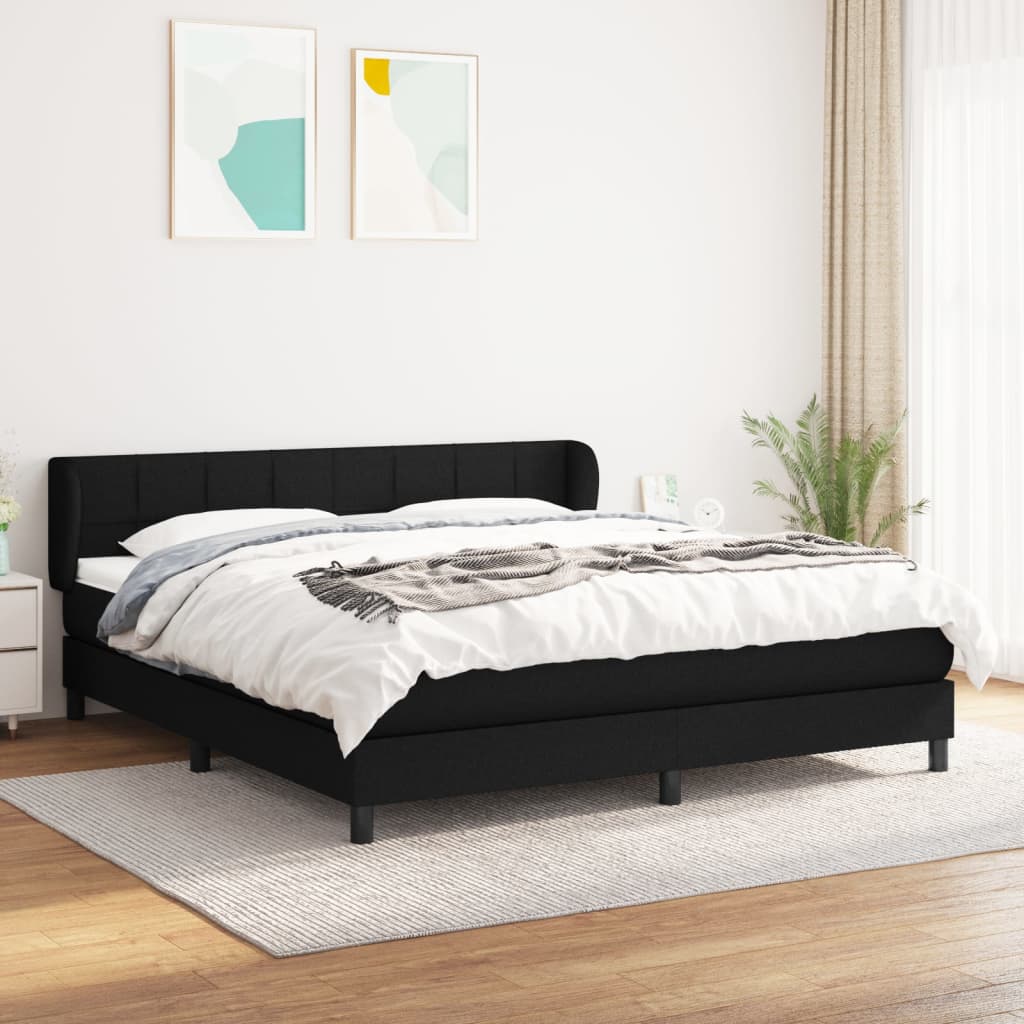 Pat box spring cu saltea, negru, 180x200 cm, material textil