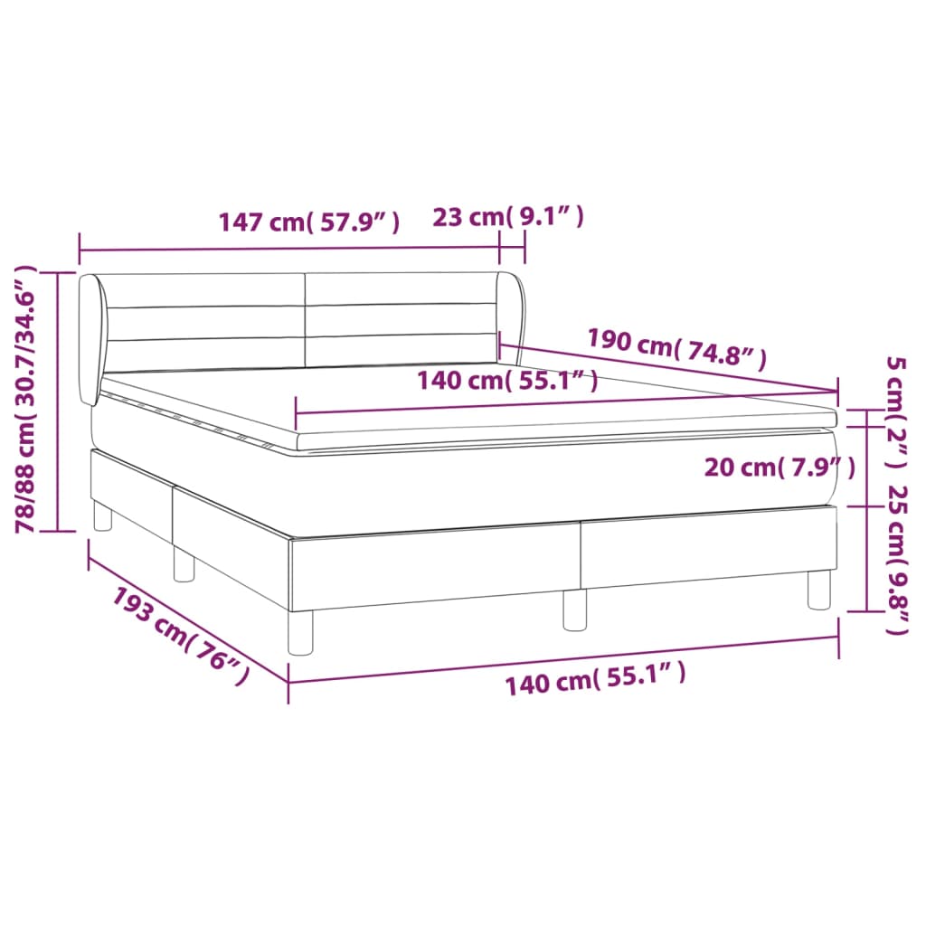 Pat box spring cu saltea, crem, 140x200 cm, textil