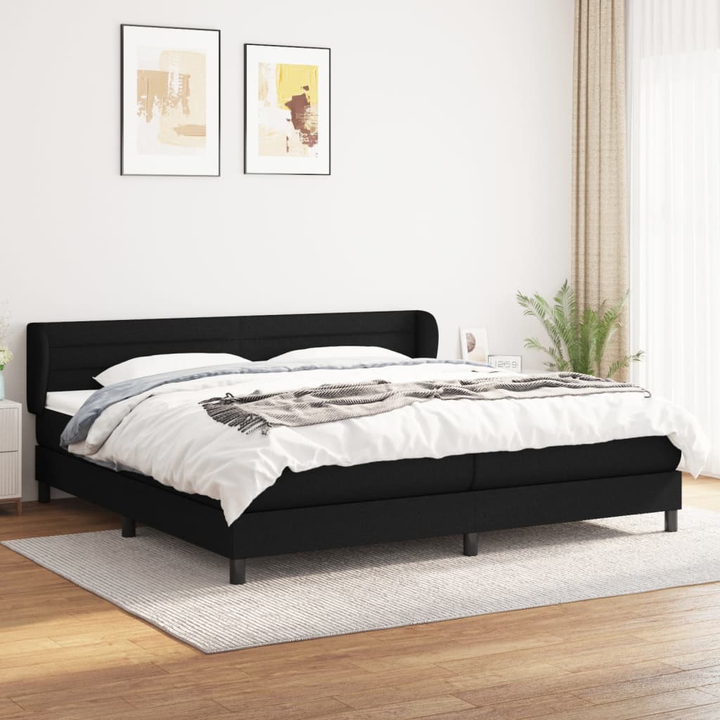 Pat box spring cu saltea, negru, 200x200 cm, textil