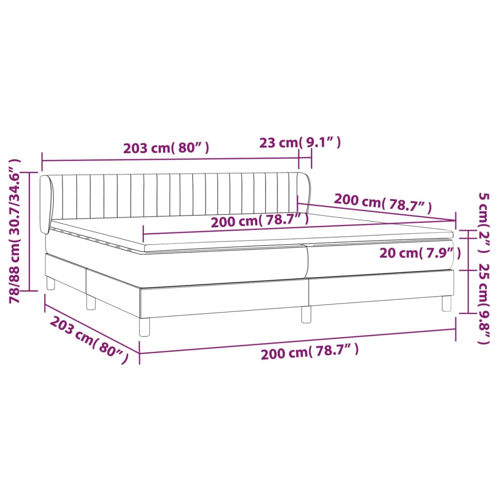 Pat box spring cu saltea, crem, 200x200 cm, textil