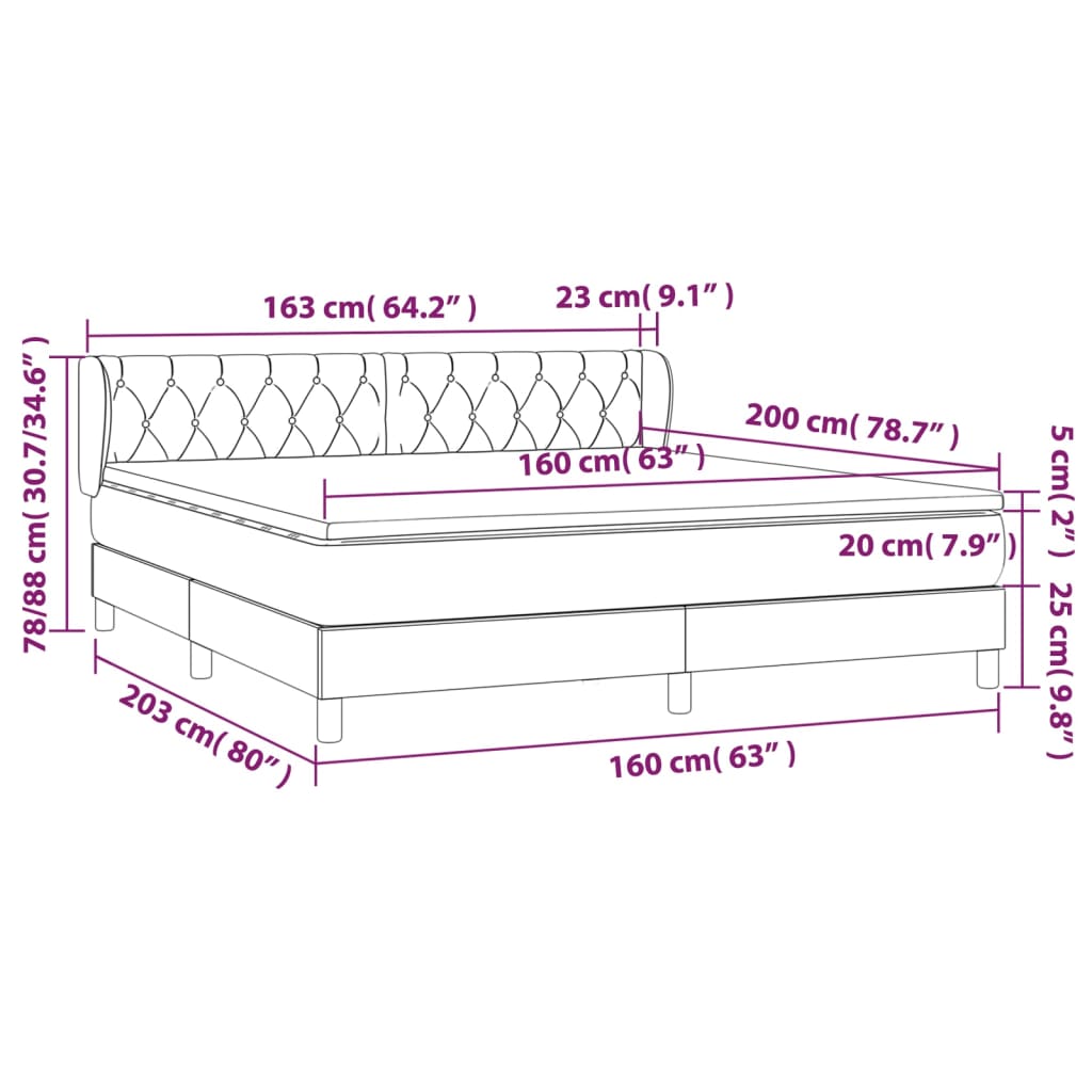 Pat box spring cu saltea, negru, 160x200 cm, textil