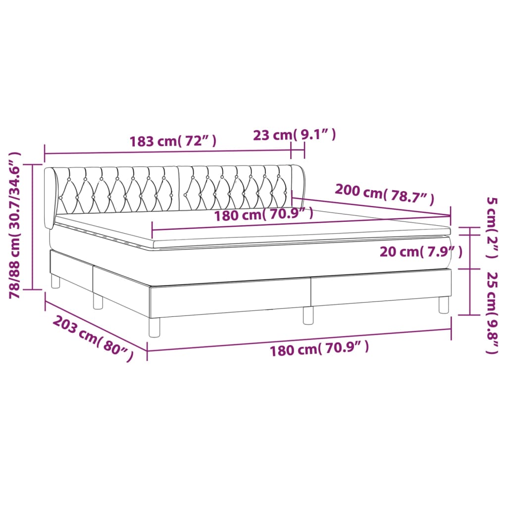 Pat box spring cu saltea, gri închis, 180x200 cm, textil