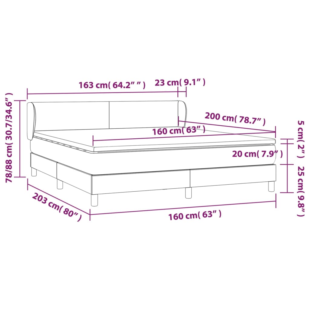 Pat continental cu saltea, gri închis, 160x200 cm, țesătură