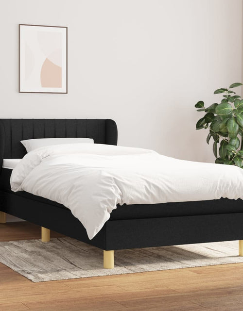 Încărcați imaginea în vizualizatorul Galerie, Pat box spring cu saltea, negru, 90x190 cm, textil
