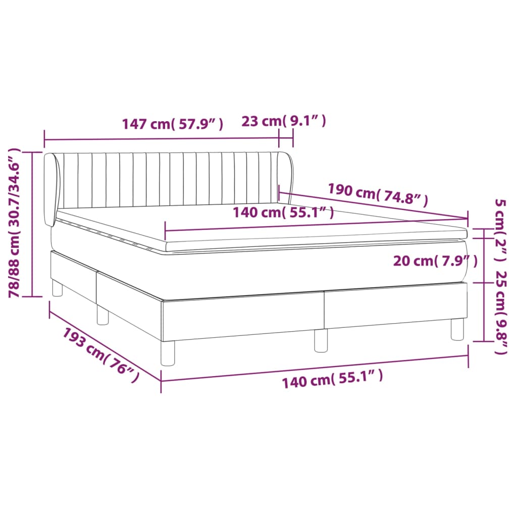 Pat box spring cu saltea, albastru, 140x200 cm, textil