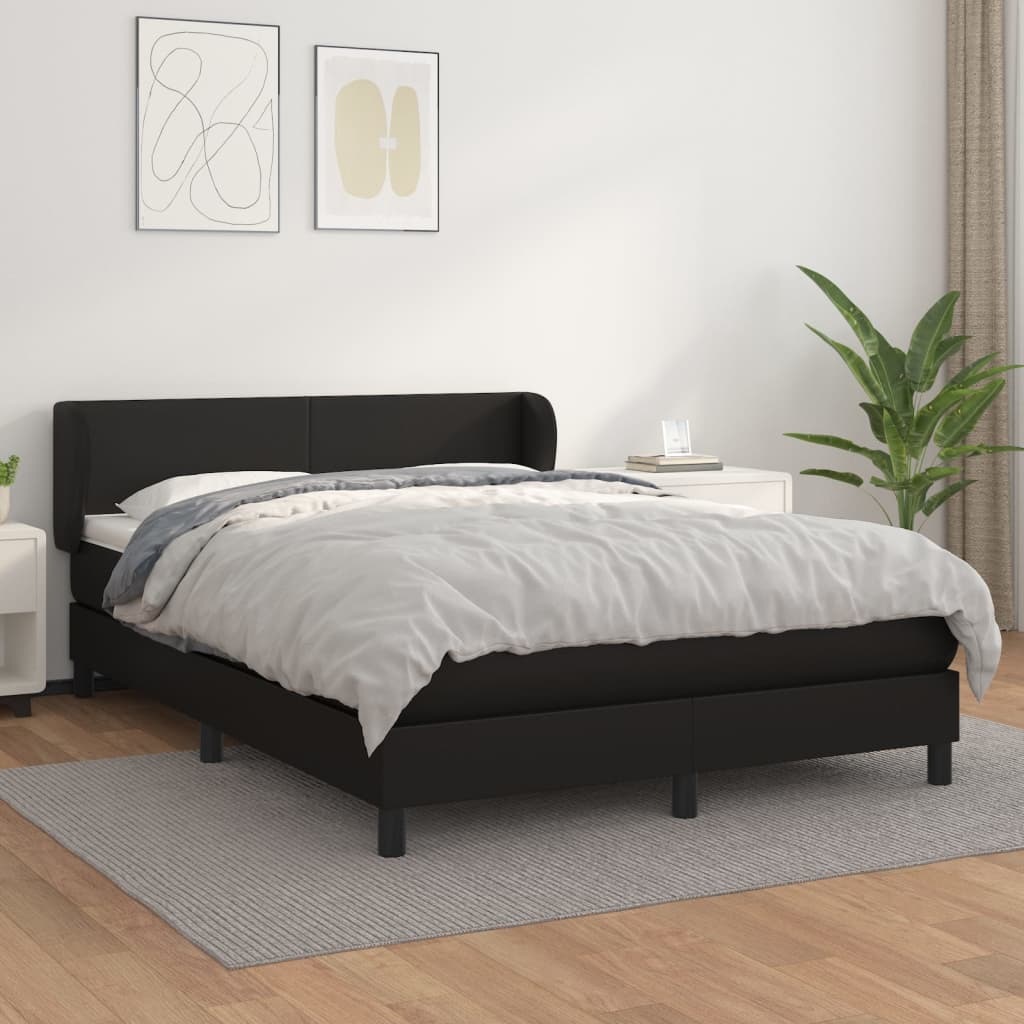 Pat box spring cu saltea, negru, 140x200 cm, piele ecologică