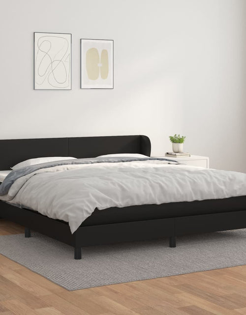 Încărcați imaginea în vizualizatorul Galerie, Pat box spring cu saltea, negru, 160x200 cm, piele ecologică
