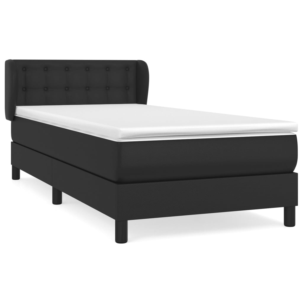 Pat box spring cu saltea, negru, 100x200 cm, piele ecologică