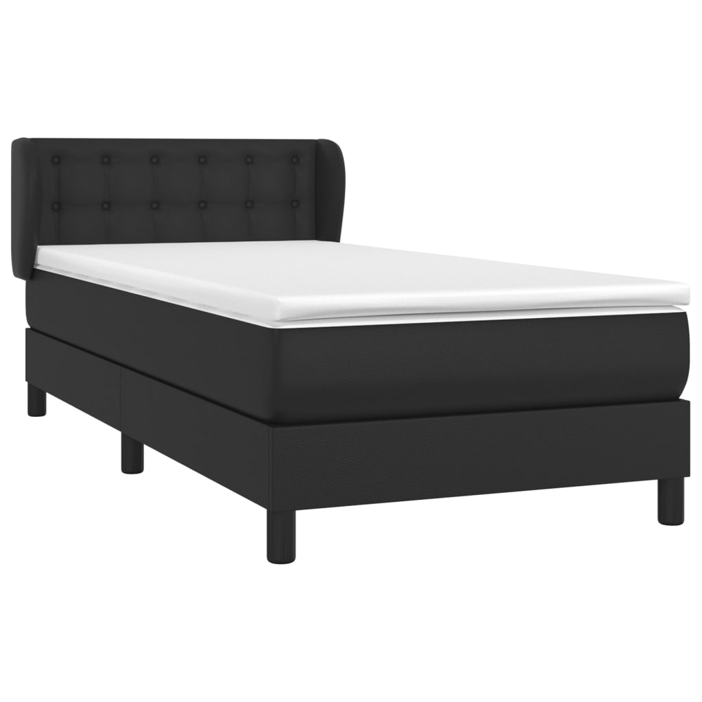 Pat box spring cu saltea, negru, 100x200 cm, piele ecologică