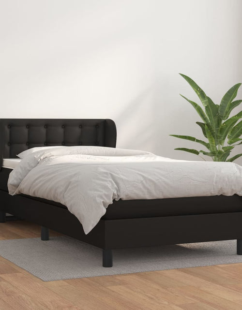 Încărcați imaginea în vizualizatorul Galerie, Pat box spring cu saltea, negru, 100x200 cm, piele ecologică
