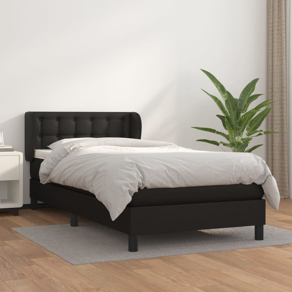 Pat box spring cu saltea, negru, 100x200 cm, piele ecologică