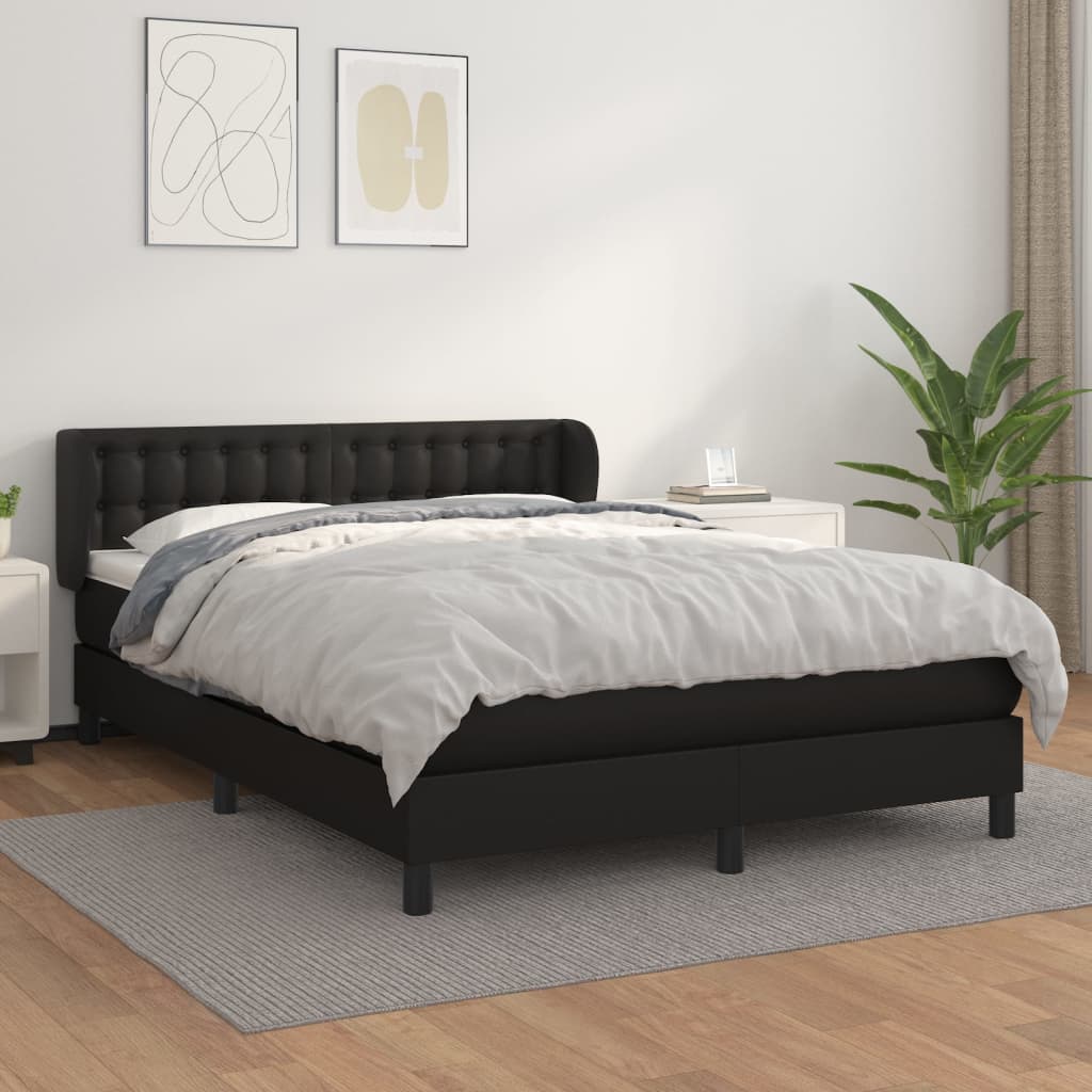 Pat box spring cu saltea, negru, 140x200 cm, piele ecologică