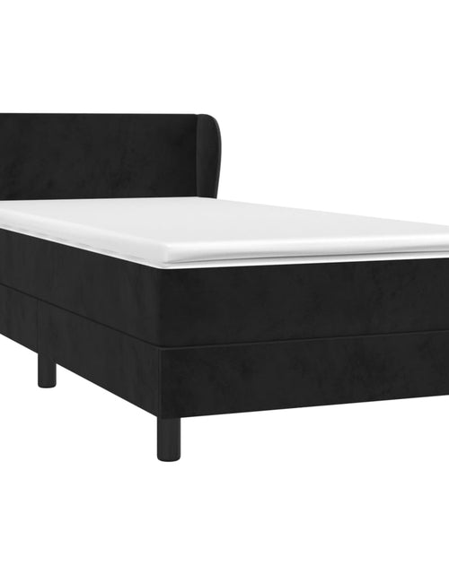 Загрузите изображение в средство просмотра галереи, Pat box spring cu saltea, negru, 80x200 cm, catifea
