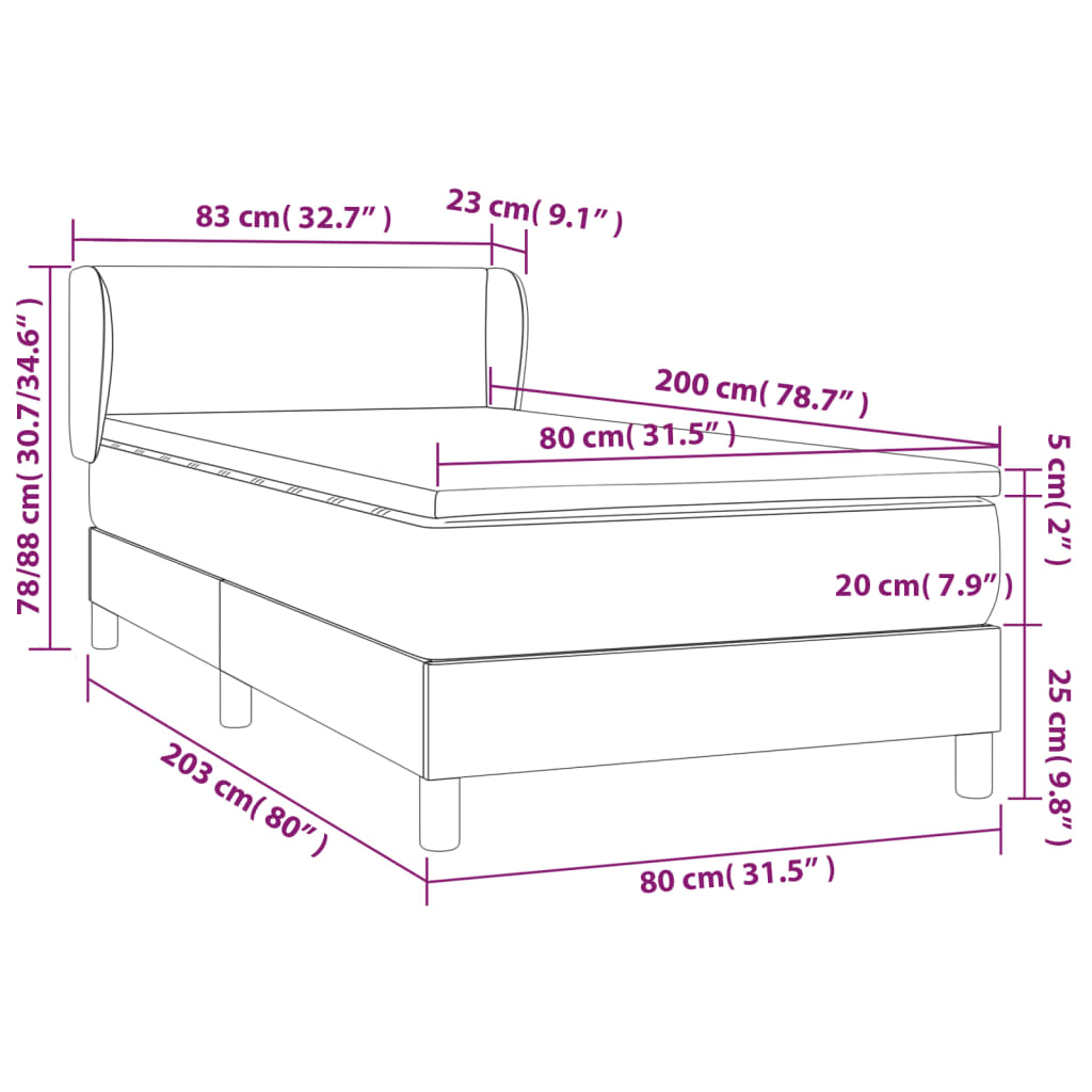 Pat box spring cu saltea, negru, 80x200 cm, catifea