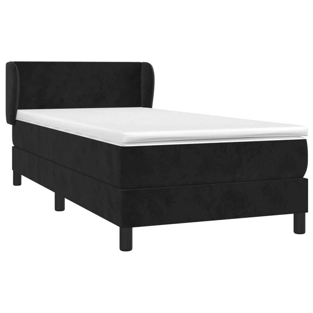 Pat box spring cu saltea, negru, 90x190 cm, catifea