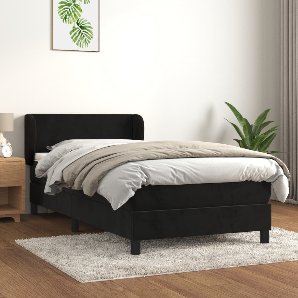 Pat box spring cu saltea, negru, 90x190 cm, catifea