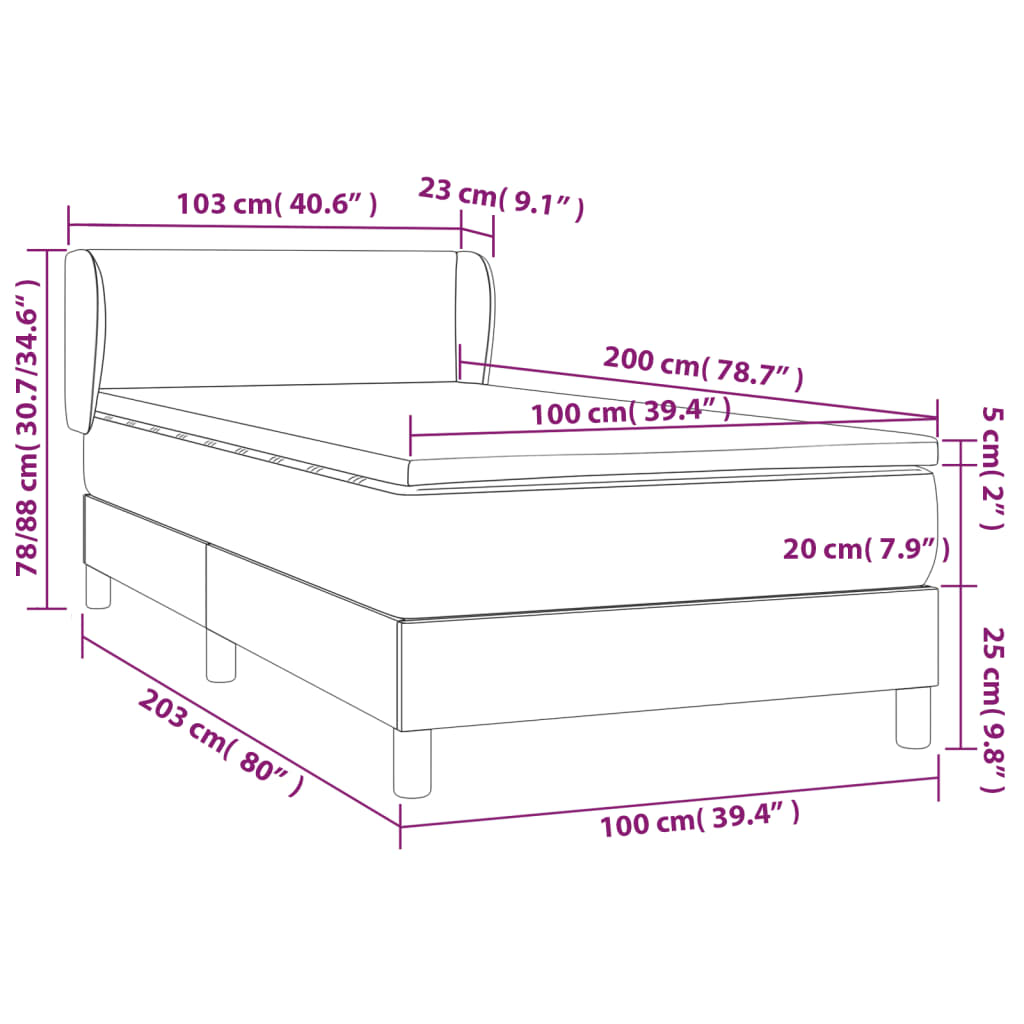 Pat box spring cu saltea, albastru închis, 100x200 cm, catifea