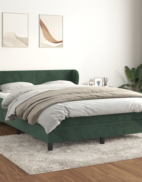 Încărcați imaginea în vizualizatorul Galerie, Pat box spring cu saltea, verde închis, 140x190 cm, catifea
