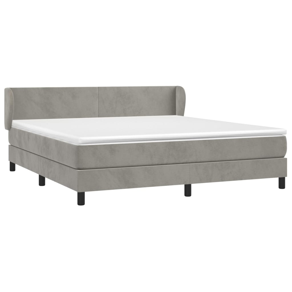 Pat box spring cu saltea, gri deschis, 160x200 cm, catifea