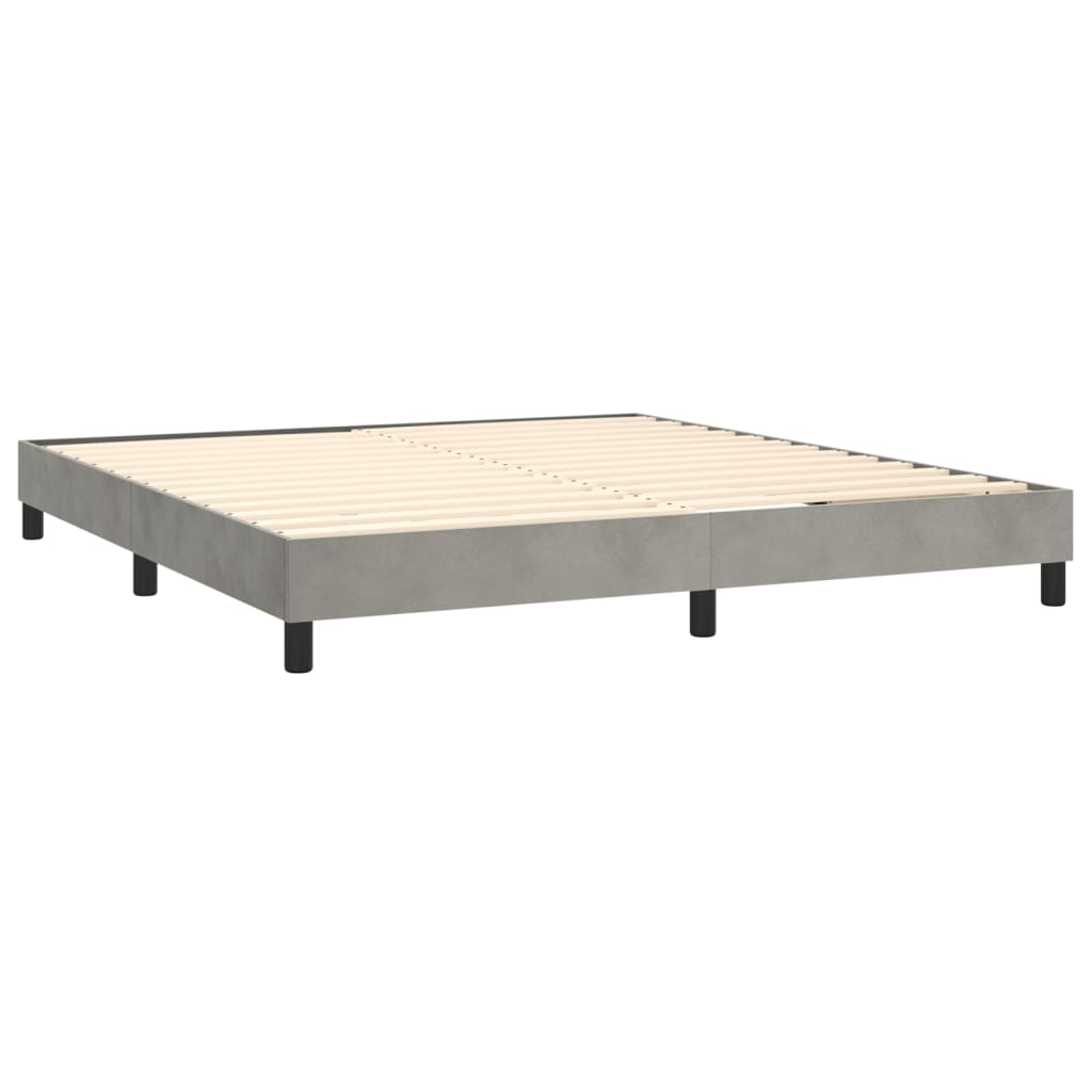 Pat box spring cu saltea, gri deschis, 160x200 cm, catifea