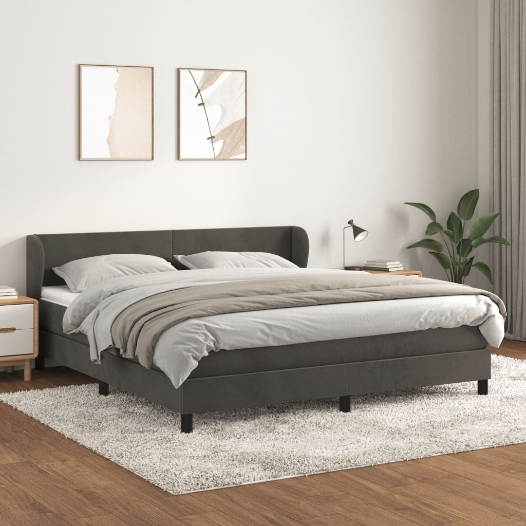 Pat box spring cu saltea, gri închis, 160x200 cm, catifea