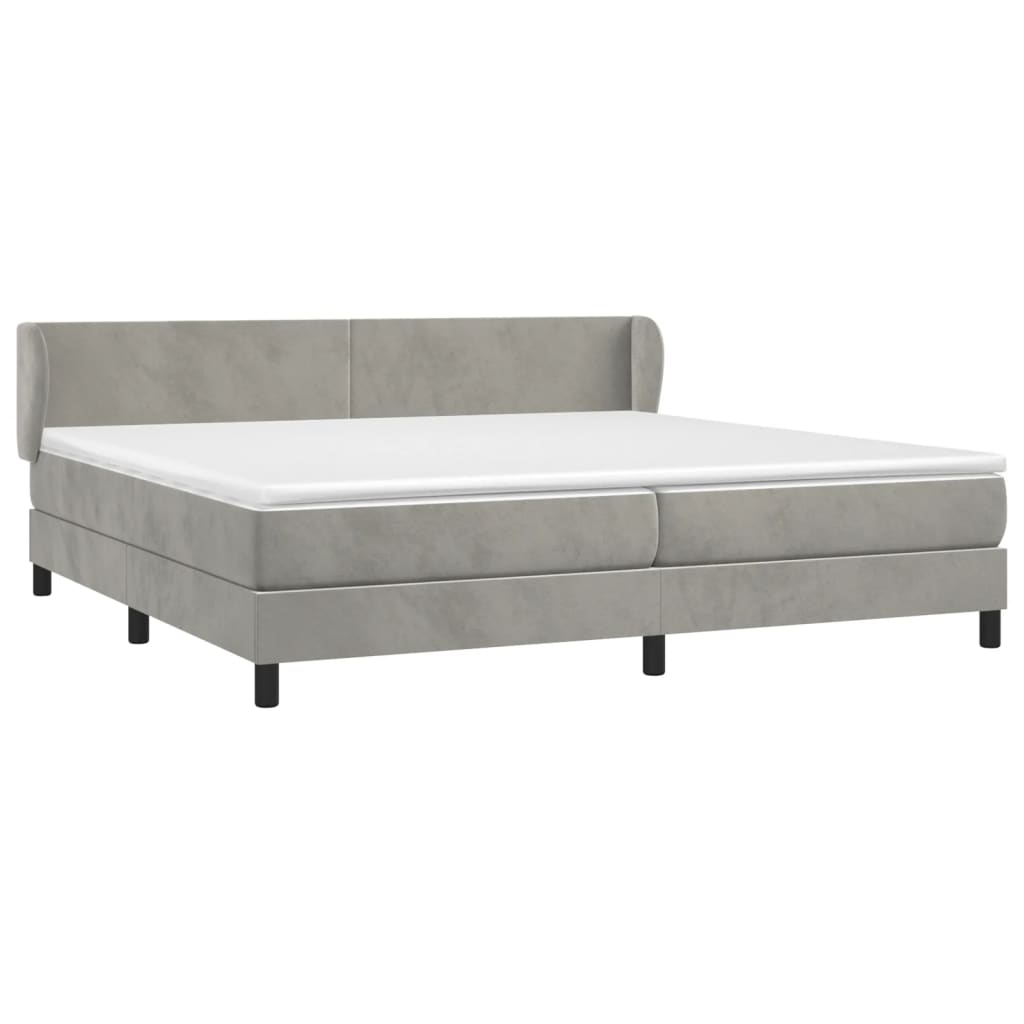 Pat box spring cu saltea, gri deschis, 200x200 cm, catifea