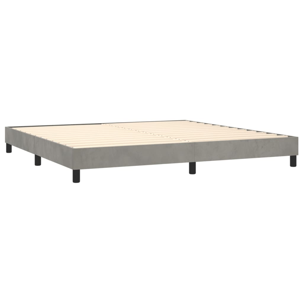 Pat box spring cu saltea, gri deschis, 200x200 cm, catifea