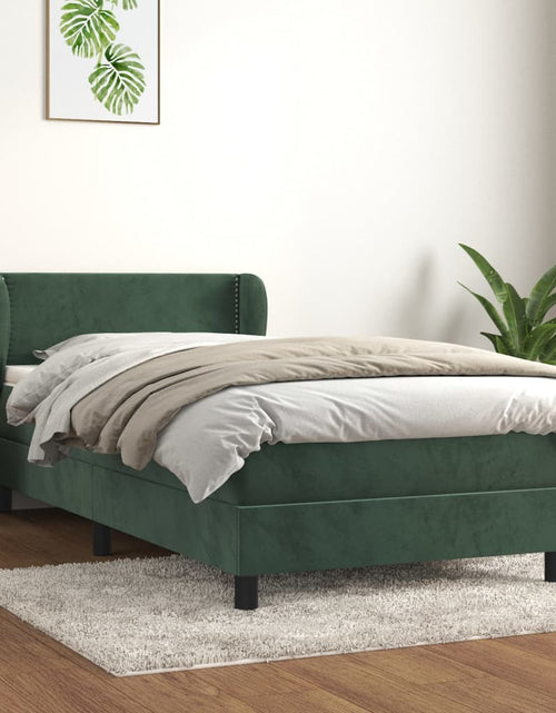 Încărcați imaginea în vizualizatorul Galerie, Pat box spring cu saltea, verde închis, 90x190 cm, catifea
