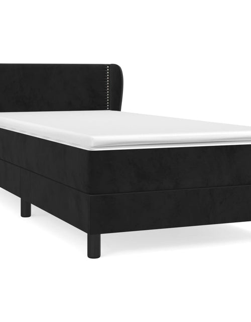 Загрузите изображение в средство просмотра галереи, Pat box spring cu saltea, negru, 100x200 cm, catifea
