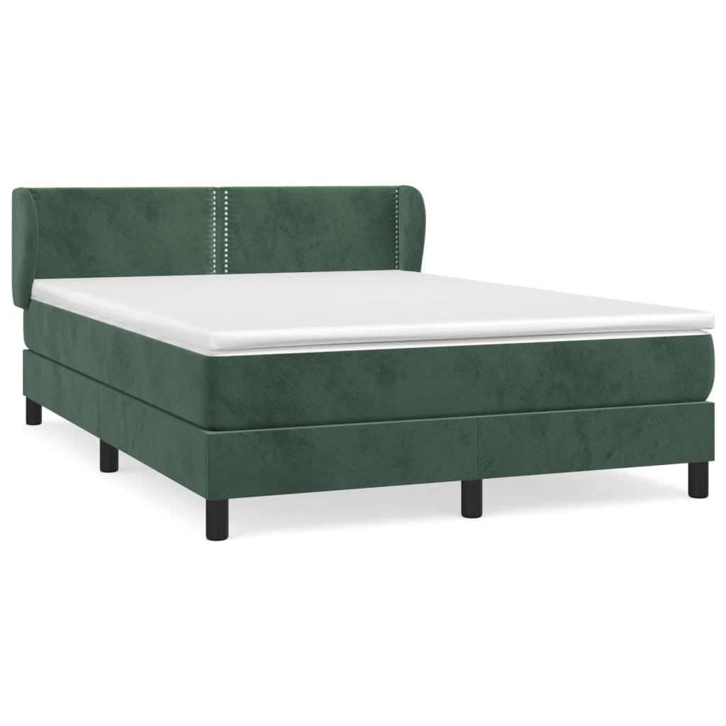 Pat box spring cu saltea, verde închis, 140x190 cm, catifea