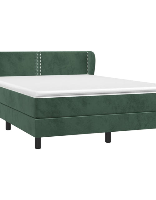 Încărcați imaginea în vizualizatorul Galerie, Pat box spring cu saltea, verde închis, 140x190 cm, catifea
