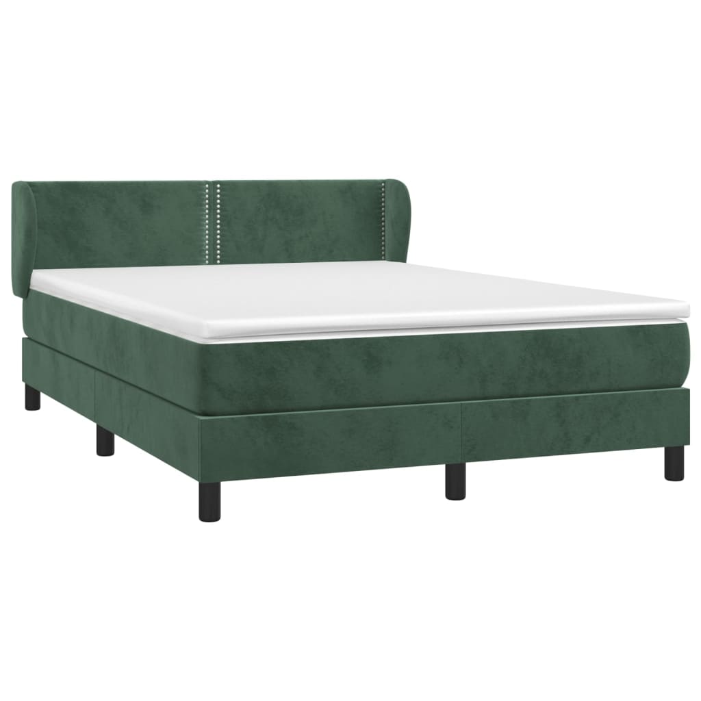 Pat box spring cu saltea, verde închis, 140x190 cm, catifea