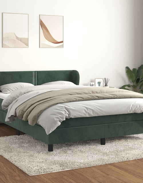 Загрузите изображение в средство просмотра галереи, Pat box spring cu saltea, verde închis, 140x190 cm, catifea
