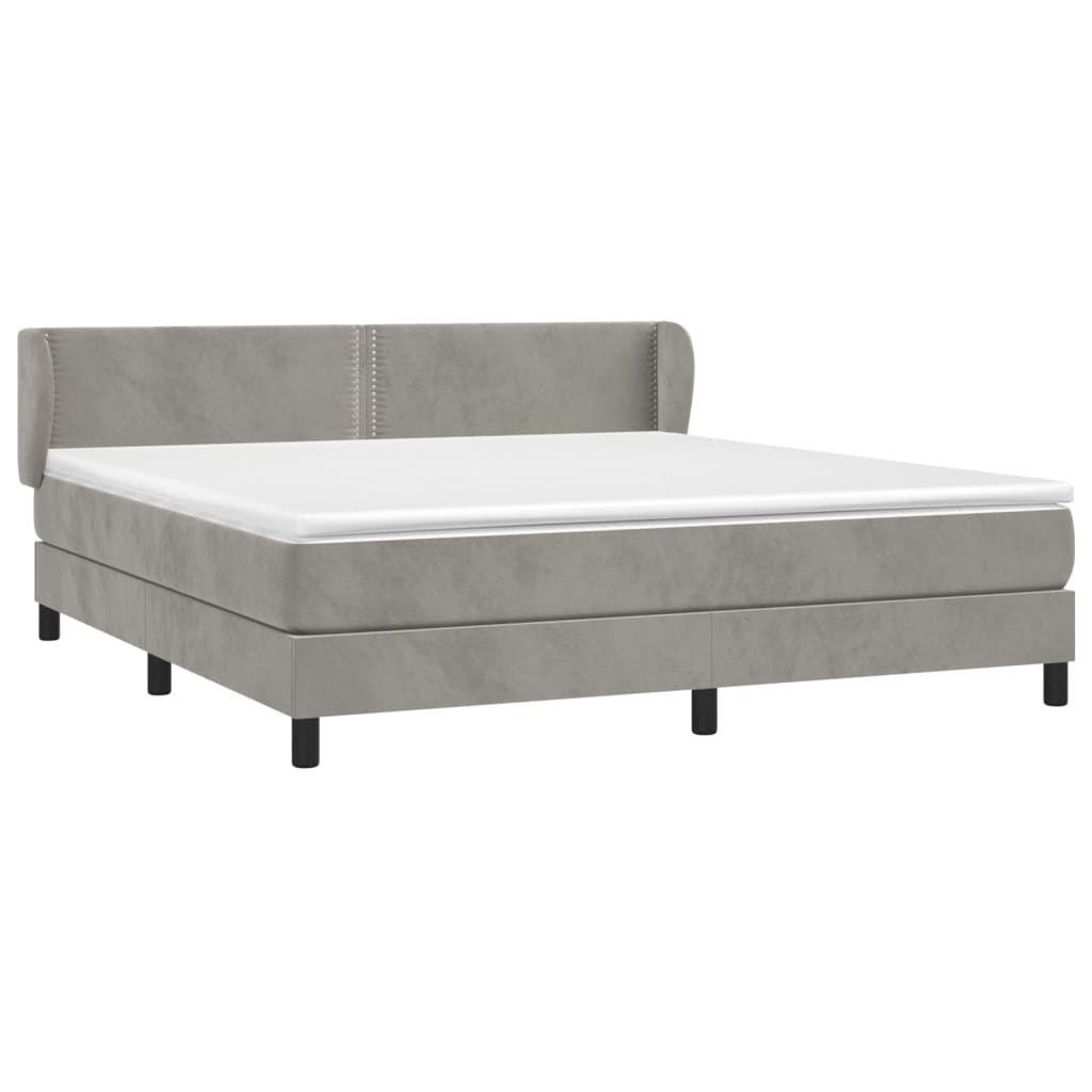 Pat box spring cu saltea, gri deschis, 160x200 cm, catifea