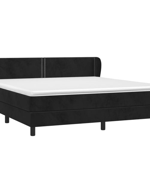 Загрузите изображение в средство просмотра галереи, Pat box spring cu saltea, negru, 160x200 cm, catifea
