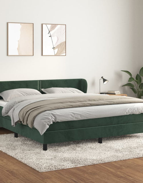 Încărcați imaginea în vizualizatorul Galerie, Pat box spring cu saltea, verde închis, 180x200 cm, catifea
