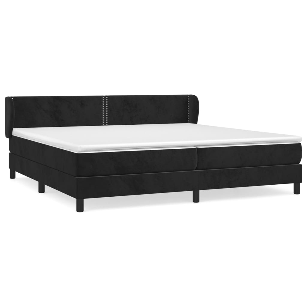 Pat box spring cu saltea, negru, 200x200 cm, catifea