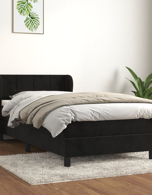 Загрузите изображение в средство просмотра галереи, Pat box spring cu saltea, negru, 90x190 cm, catifea
